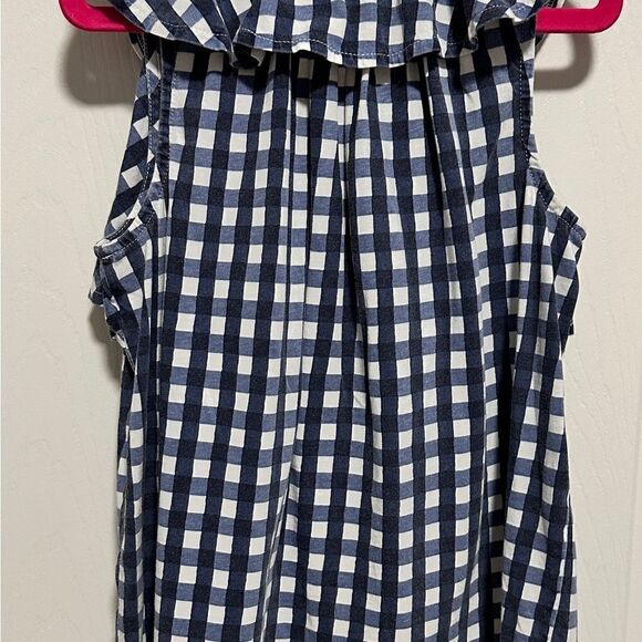 Kids crew cuts blue/white checkered tank shirt with a ruffled collar. - Picture 3 of 4